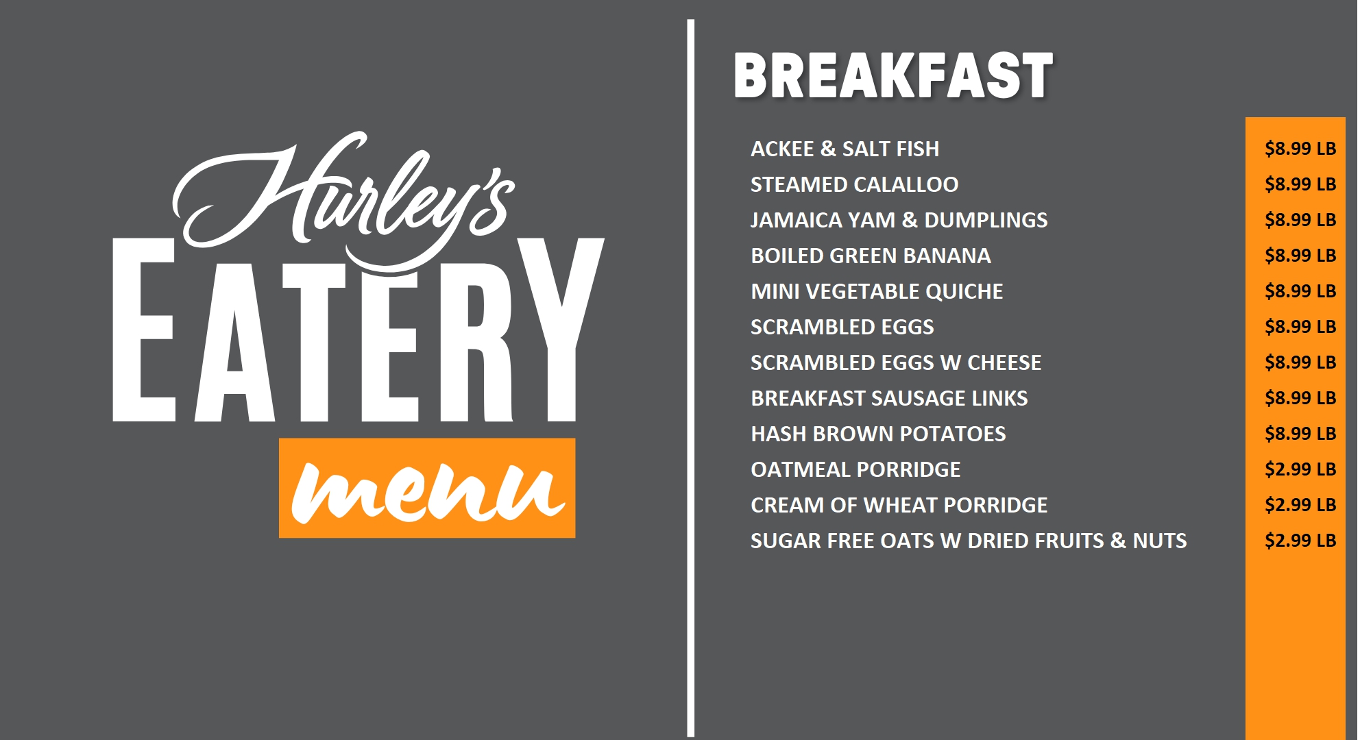 Hurley's daily menu